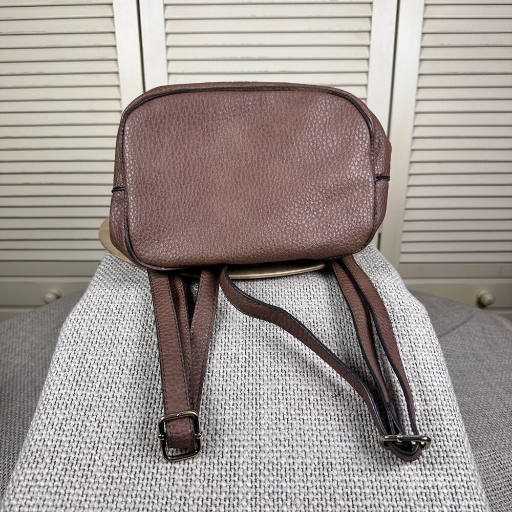 Justfab Cognac Brown Vegan Leather Backpack Bucket Travel Bag Expandable Medium - Picture 4 of 6